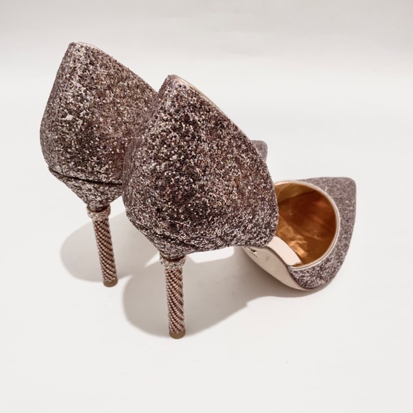 Badgley Mischka Ozara Pointed Toe Stiletto Heel Rose Gold Glitter Evening Pump - Picture 10 of 16